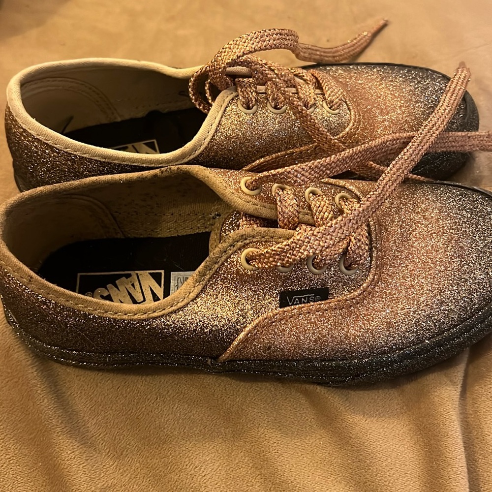 Sparkly rose, gold, and black sneaker VANS